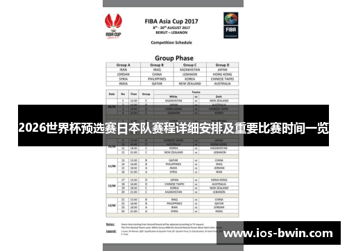 2026世界杯预选赛日本队赛程详细安排及重要比赛时间一览